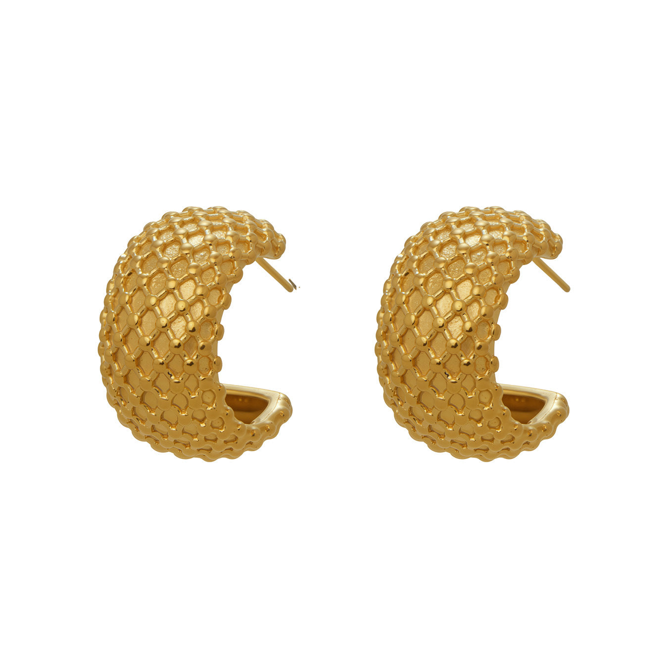 316L Stainless Steel 18K Gold Plated French Chic Quilted Stud Earrings - Image 1