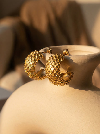 316L Stainless Steel 18K Gold Plated French Chic Quilted Stud Earrings - Image 10