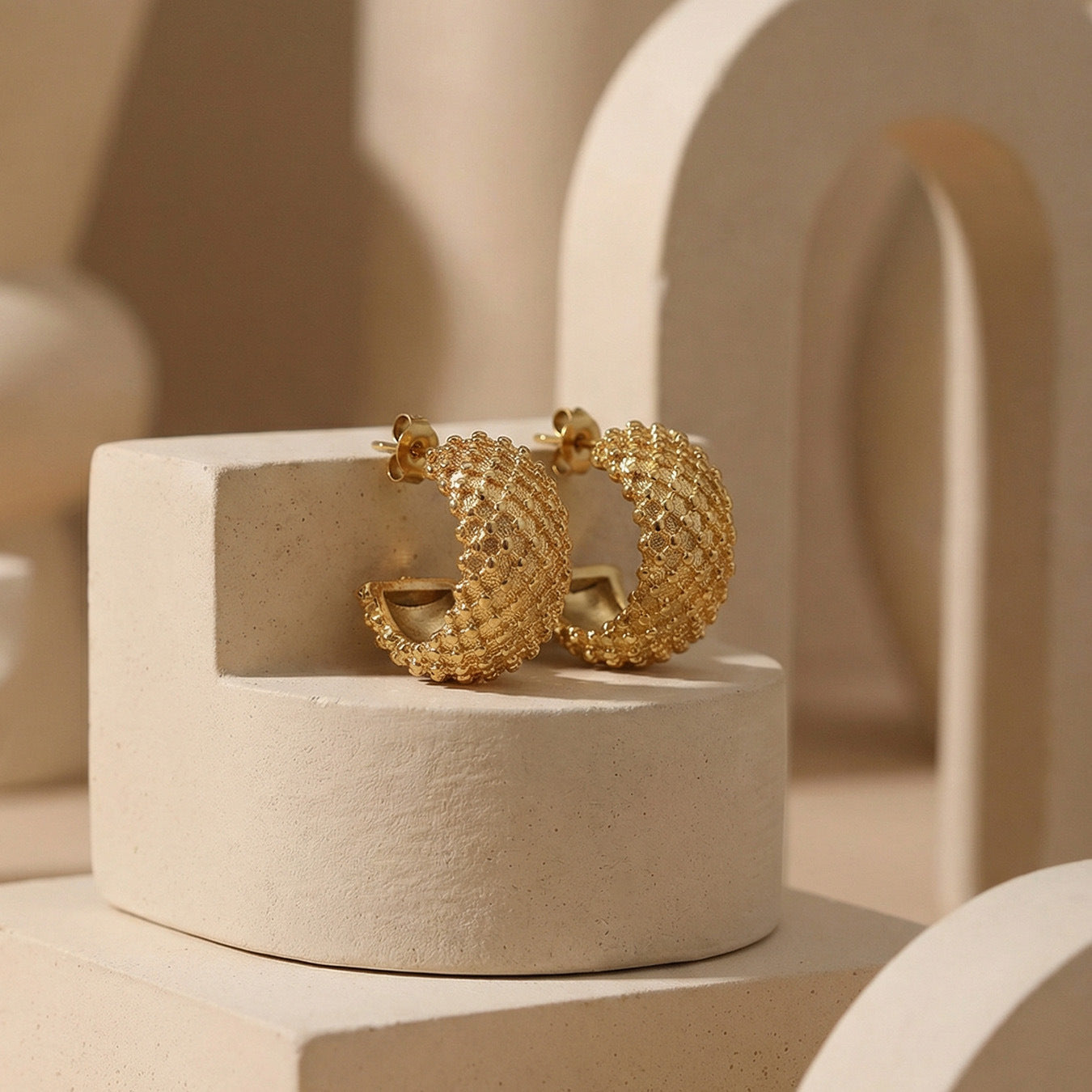 316L Stainless Steel 18K Gold Plated French Chic Quilted Stud Earrings - Image 11