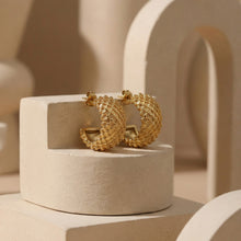 316L Stainless Steel 18K Gold Plated French Chic Quilted Stud Earrings - Image 11