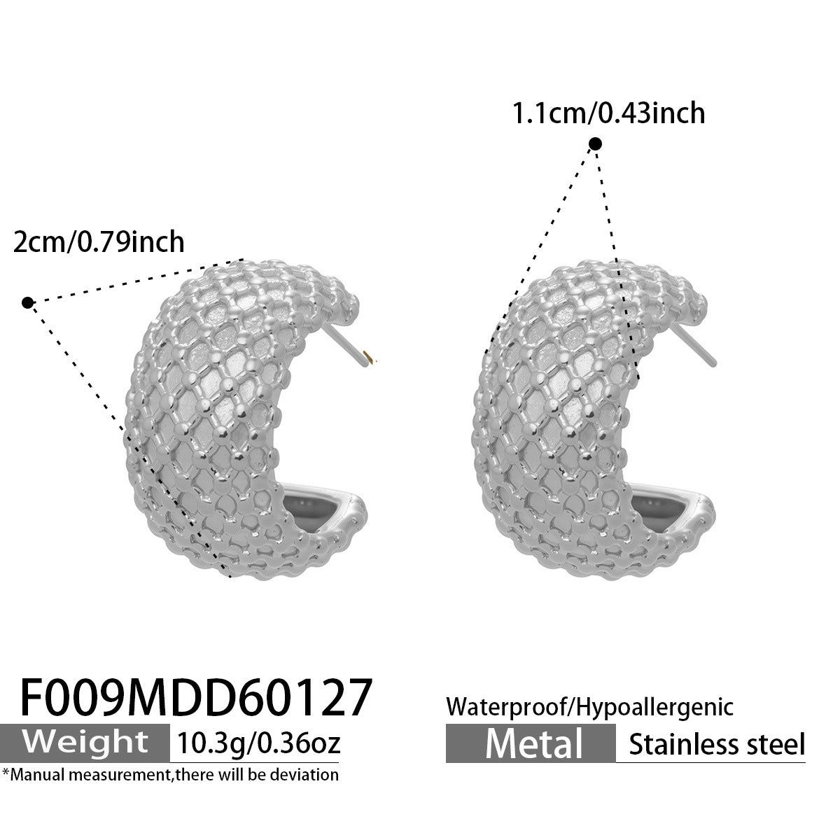 316L Stainless Steel 18K Gold Plated French Chic Quilted Stud Earrings - Image 2