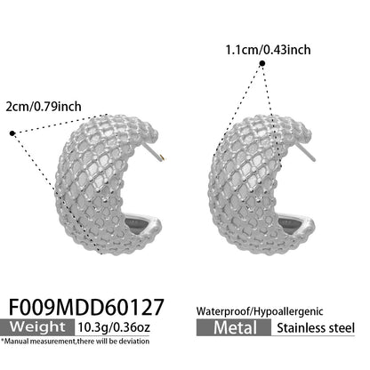 316L Stainless Steel 18K Gold Plated French Chic Quilted Stud Earrings - Image 2