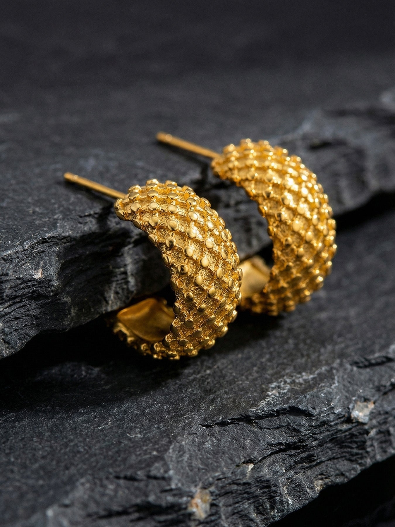 316L Stainless Steel 18K Gold Plated French Chic Quilted Stud Earrings - Image 5