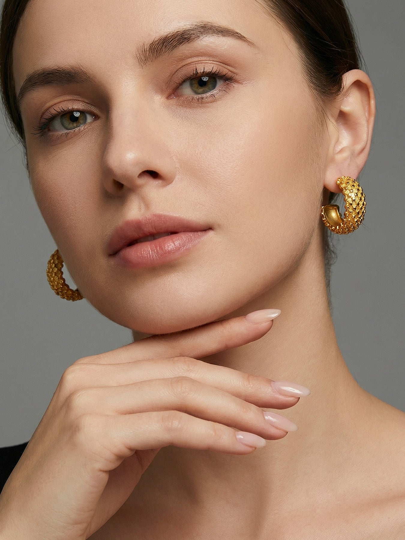 316L Stainless Steel 18K Gold Plated French Chic Quilted Stud Earrings - Image 6