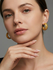 316L Stainless Steel 18K Gold Plated French Chic Quilted Stud Earrings - Image 6
