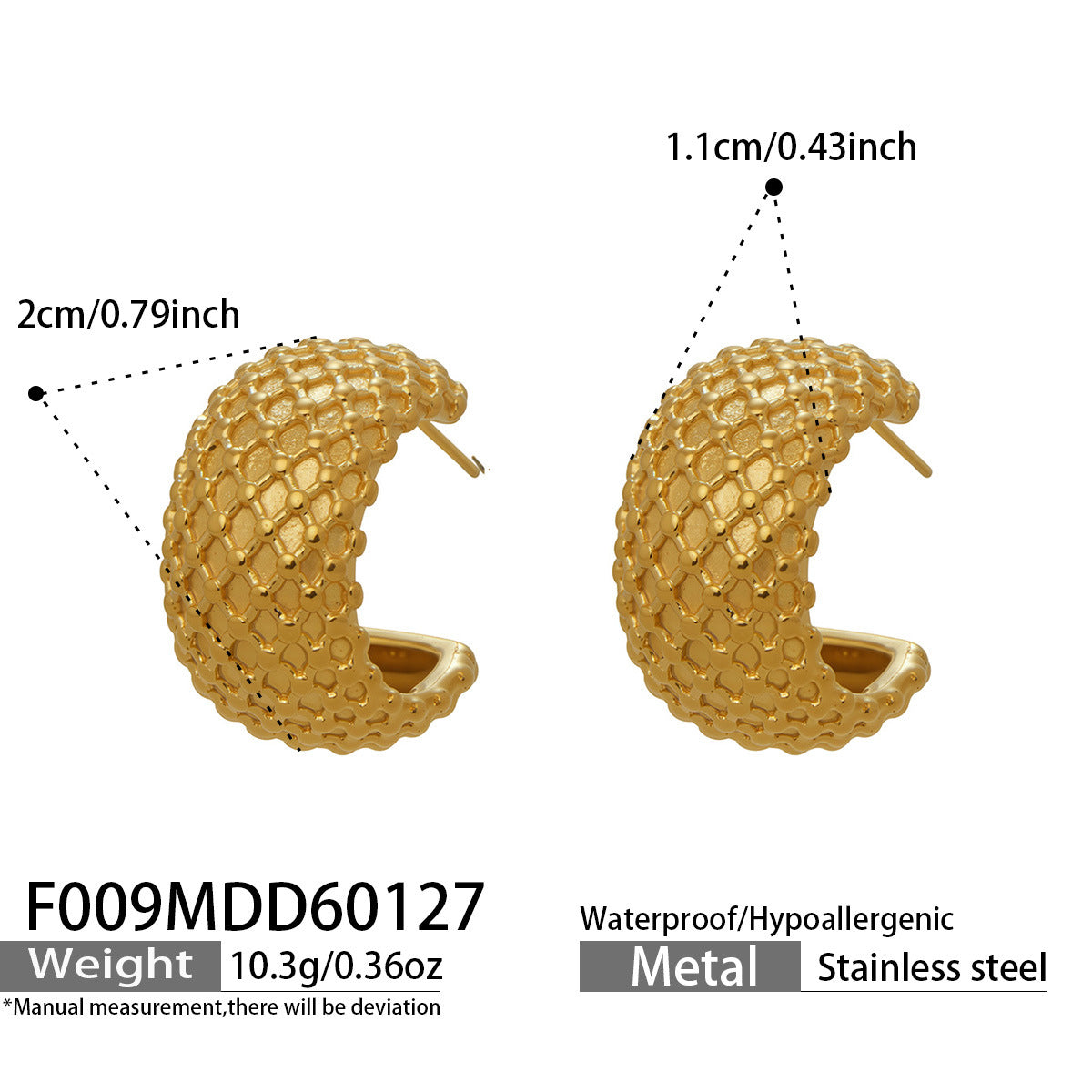 316L Stainless Steel 18K Gold Plated French Chic Quilted Stud Earrings - Image 8