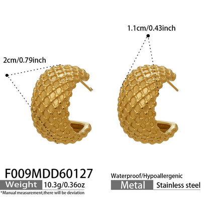 316L Stainless Steel 18K Gold Plated French Chic Quilted Stud Earrings - Image 8