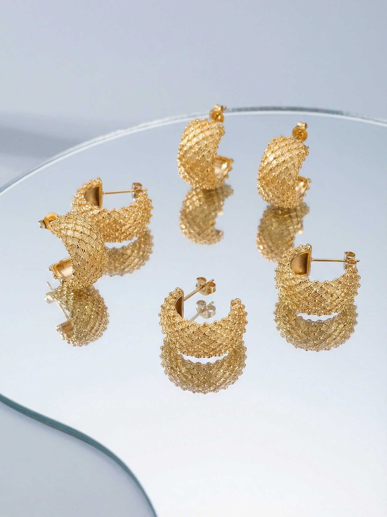 316L Stainless Steel 18K Gold Plated French Chic Quilted Stud Earrings - Image 9