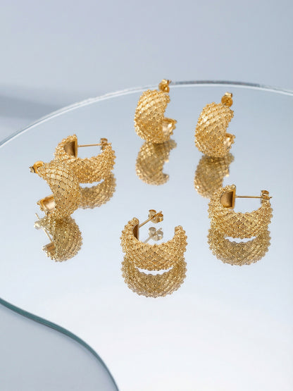 316L Stainless Steel 18K Gold Plated French Chic Quilted Stud Earrings - Image 9