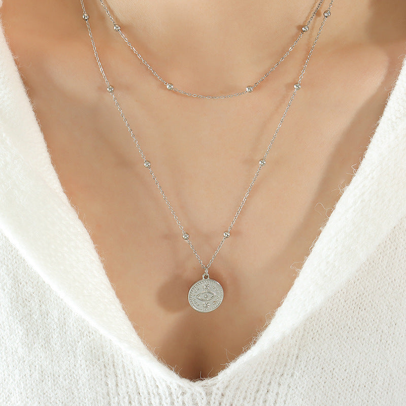 316L Stainless Steel 18K Gold Plated French Vintage Evil Eye Double Layer Necklace - Image 1