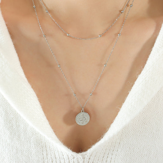 316L Stainless Steel 18K Gold Plated French Vintage Evil Eye Double Layer Necklace - Image 1