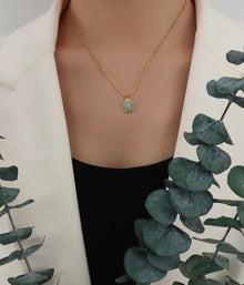 316L Stainless Steel 18K Gold Plated French Vintage Cat Eye Oval Pendant Necklace - Image 1