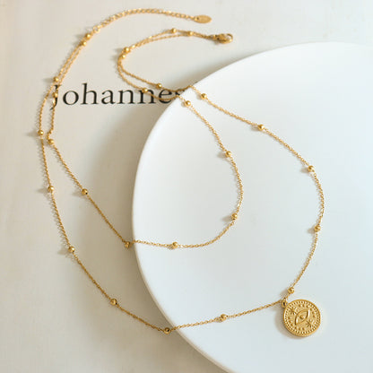 316L Stainless Steel 18K Gold Plated French Vintage Evil Eye Double Layer Necklace - Image 2
