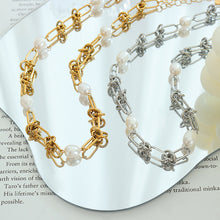316L Stainless Steel 18K Gold Plated French Vintage Freshwater Pearl Twist Chain Necklace & Bracelet Set - Image 3
