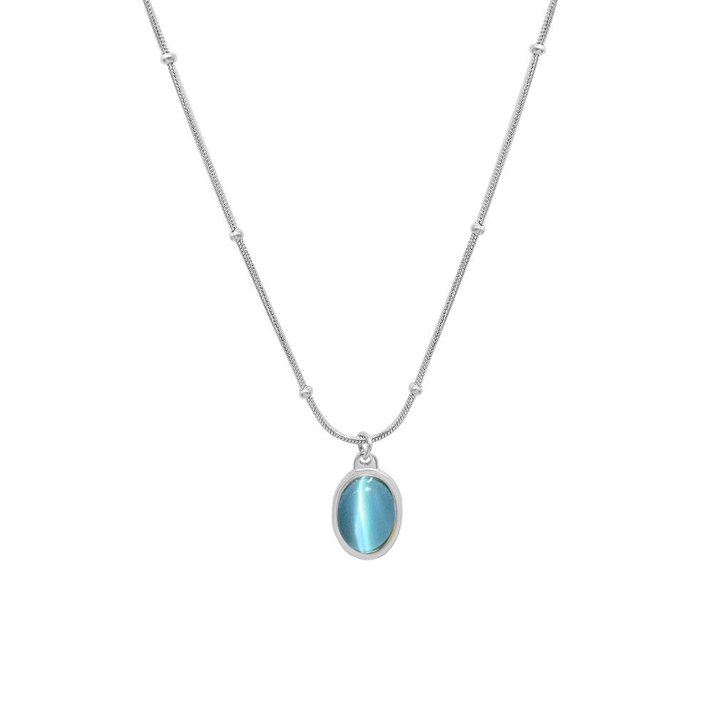 316L Stainless Steel 18K Gold Plated French Vintage Cat Eye Oval Pendant Necklace - Image 3