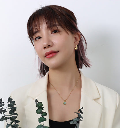 316L Stainless Steel 18K Gold Plated French Vintage Cat Eye Oval Pendant Necklace - Image 5