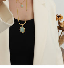 316L Stainless Steel 18K Gold Plated French Vintage Cat Eye Oval Pendant Necklace - Image 8