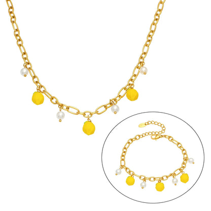 316L Stainless Steel 18K Gold Plated Fresh Lemon Shell Pearl Pendant Jewelry Set - Image 5
