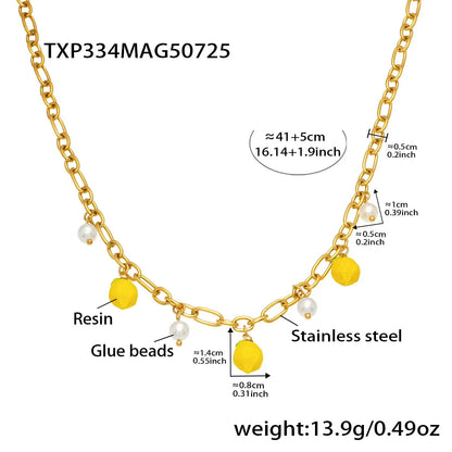 316L Stainless Steel 18K Gold Plated Fresh Lemon Shell Pearl Pendant Jewelry Set - Image 6