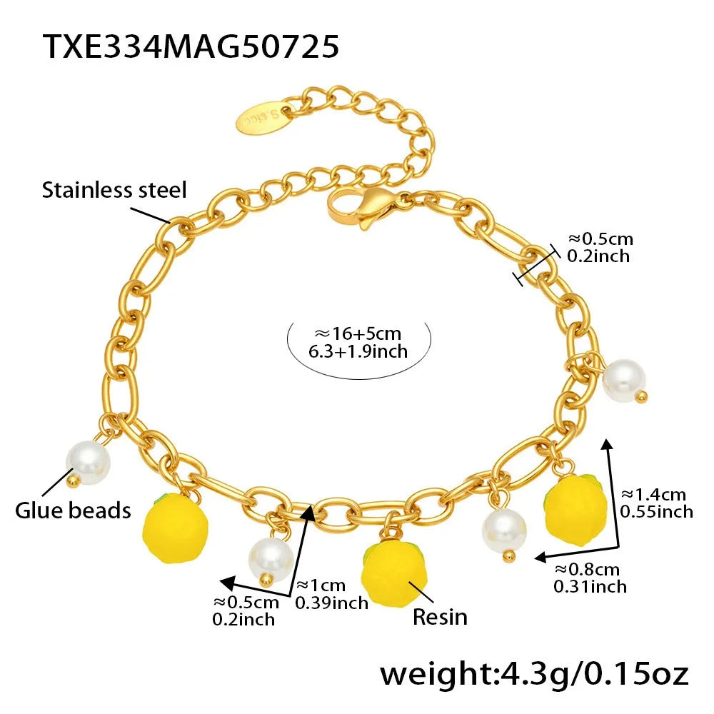 316L Stainless Steel 18K Gold Plated Fresh Lemon Shell Pearl Pendant Jewelry Set - Image 8