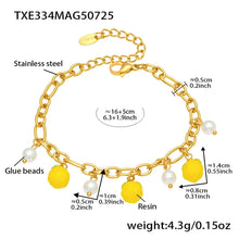 Specification sheet for the waterproof lemon shell pearl bracelet, highlighting the high-quality 316L stainless steel material.
