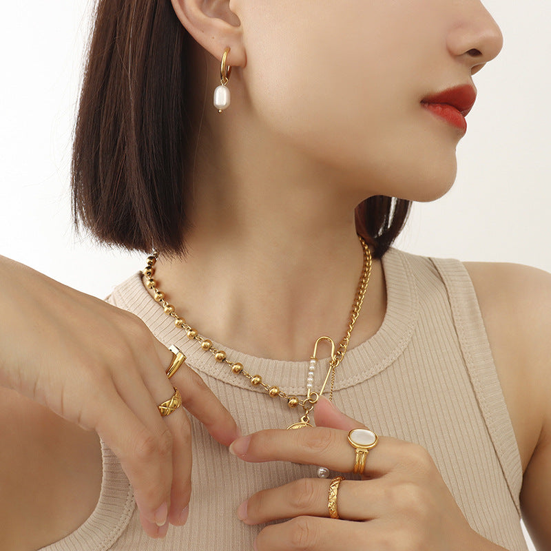 316L Stainless Steel 18K Gold Plated Freshwater Pearl Vintage Hoop Earrings - Image 1