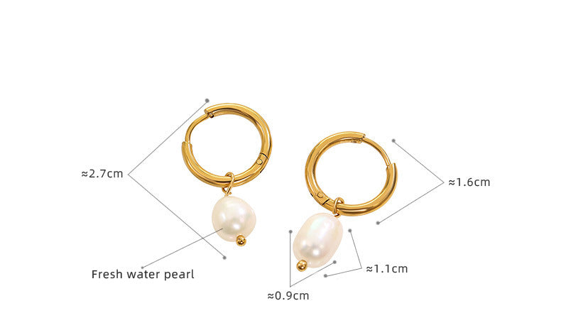316L Stainless Steel 18K Gold Plated Freshwater Pearl Vintage Hoop Earrings - Image 5