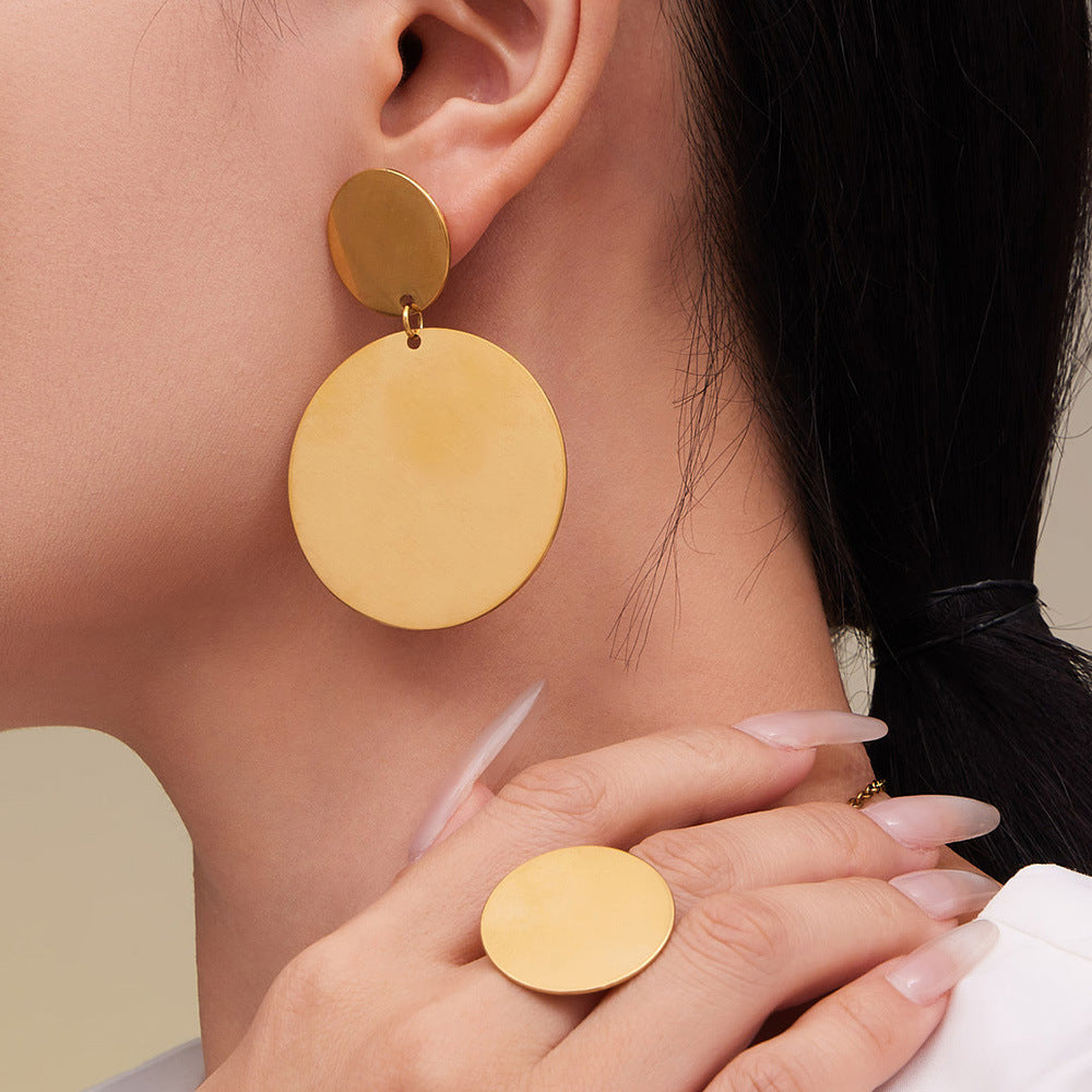 316L Stainless Steel 18K Gold Plated Geometric Circle Jewelry Collection - Image 5