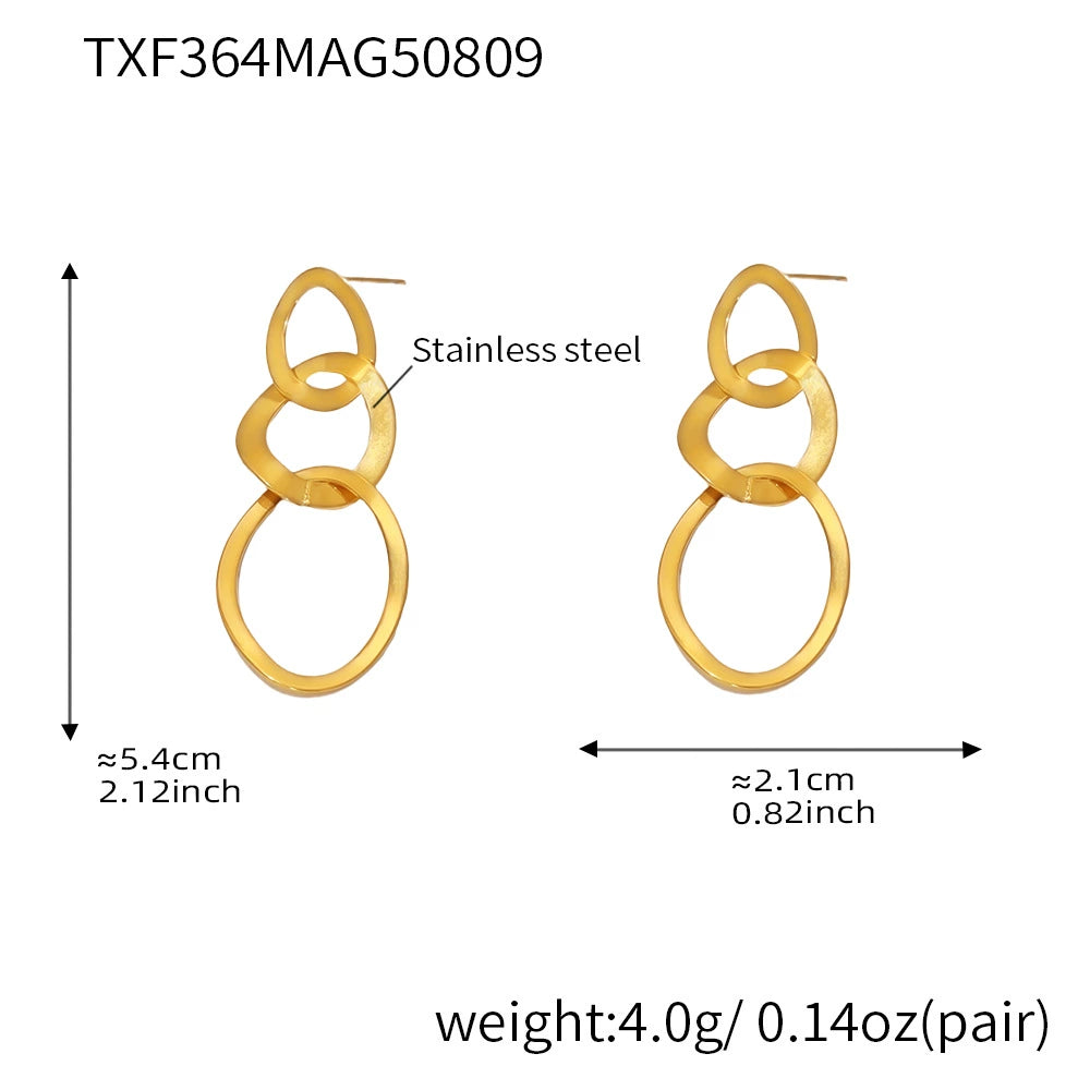 316L Stainless Steel 18K Gold Plated Geometric Linked Circle Statement Jewelry Collection - Image 1
