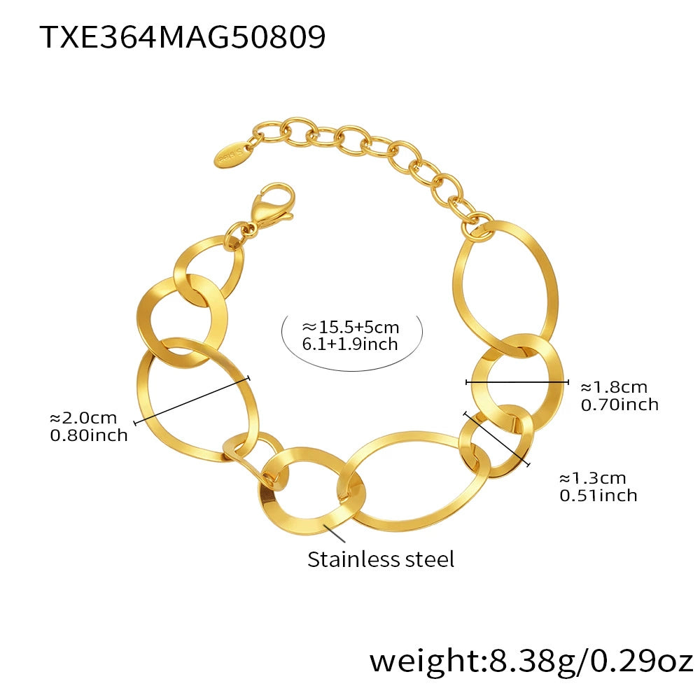 316L Stainless Steel 18K Gold Plated Geometric Linked Circle Statement Jewelry Collection - Image 2