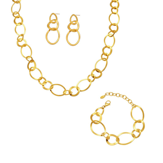 316L Stainless Steel 18K Gold Plated Geometric Linked Circle Statement Jewelry Collection - Image 7