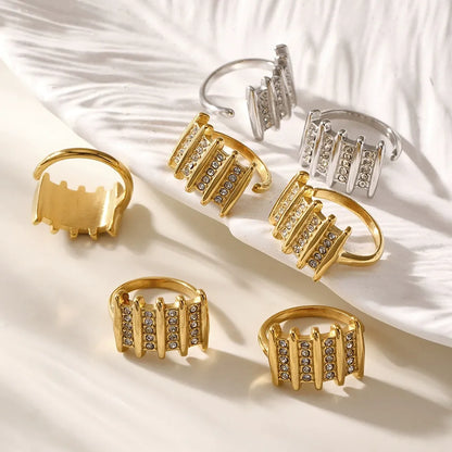 316L Stainless Steel 18K Gold Plated Geometric Micro-Pave Zircon Open Square Ring - Image 2