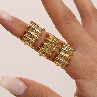 316L Stainless Steel 18K Gold Plated Geometric Micro-Pave Zircon Open Square Ring - Image 4