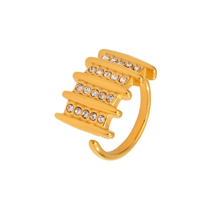 316L Stainless Steel 18K Gold Plated Geometric Micro-Pave Zircon Open Square Ring - Image 5