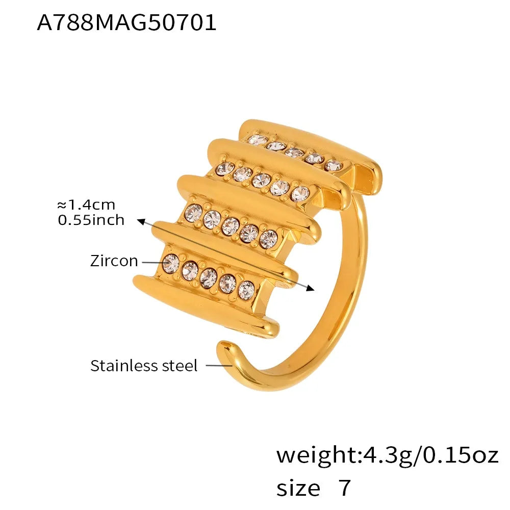 316L Stainless Steel 18K Gold Plated Geometric Micro-Pave Zircon Open Square Ring - Image 6