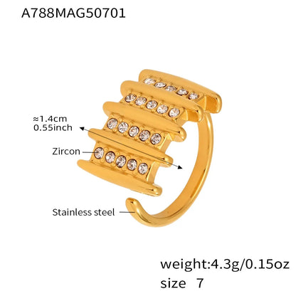 316L Stainless Steel 18K Gold Plated Geometric Micro-Pave Zircon Open Square Ring - Image 6
