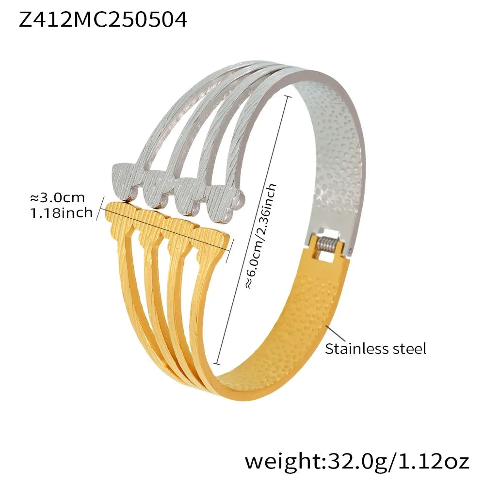 316L Stainless Steel 18K Gold Plated Geometric Openwork Bangle - Image 11