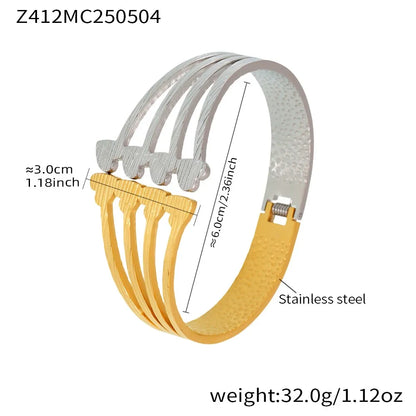 316L Stainless Steel 18K Gold Plated Geometric Openwork Bangle - Image 11