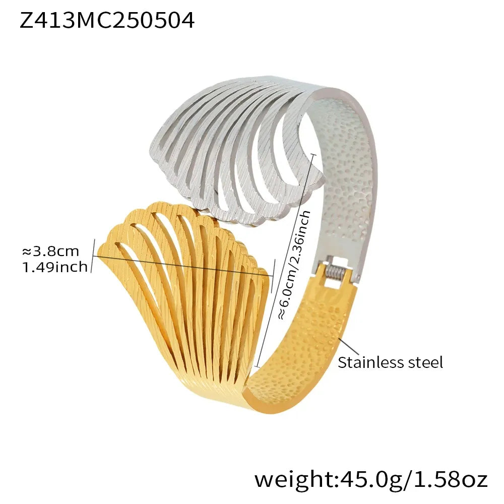 316L Stainless Steel 18K Gold Plated Geometric Openwork Bangle - Image 12