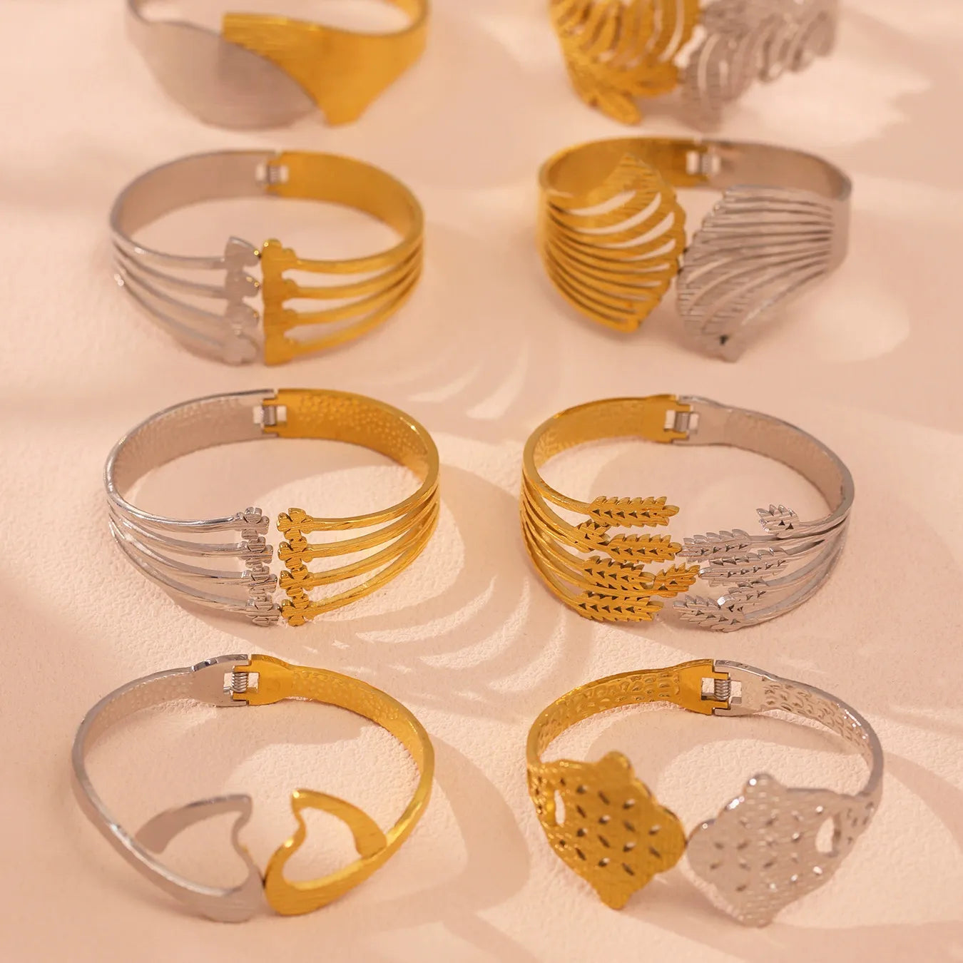 316L Stainless Steel 18K Gold Plated Geometric Openwork Bangle - Image 2