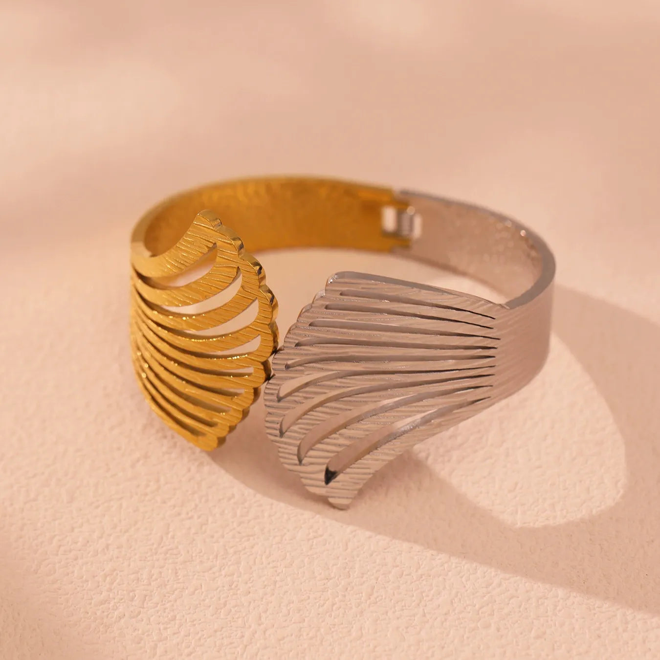 316L Stainless Steel 18K Gold Plated Geometric Openwork Bangle - Image 4