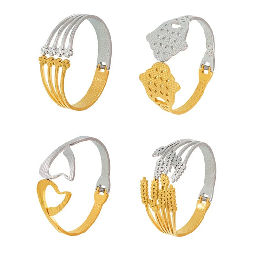 316L Stainless Steel 18K Gold Plated Geometric Openwork Bangle - Image 5