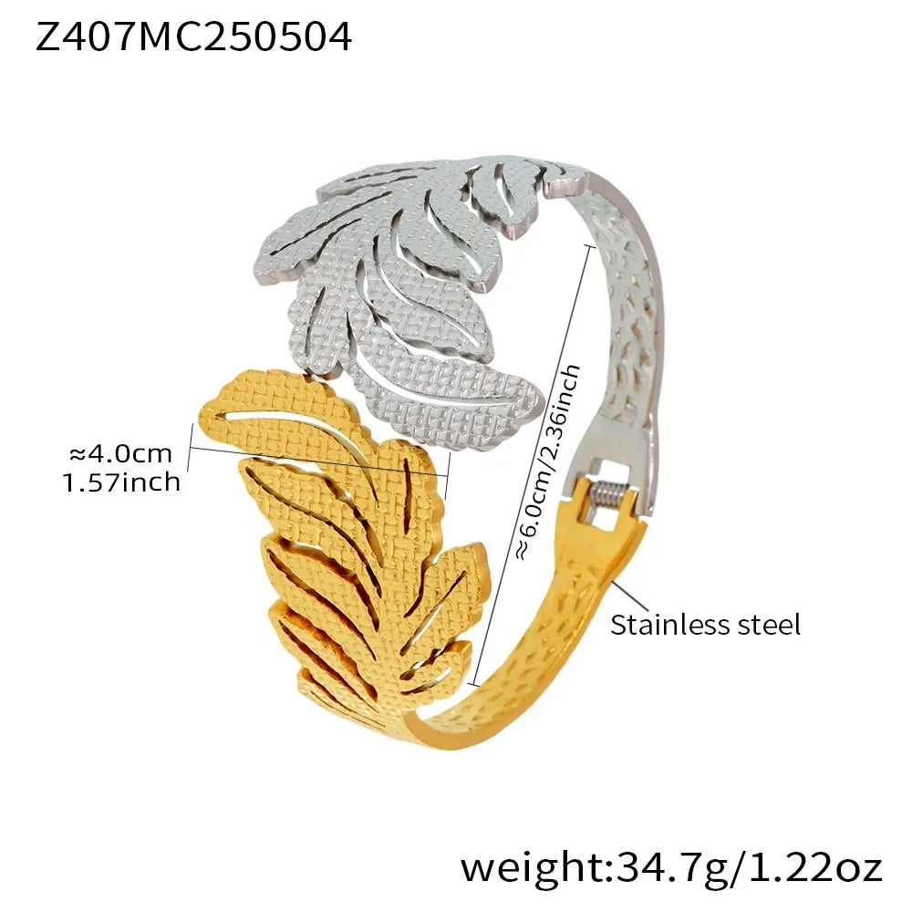 316L Stainless Steel 18K Gold Plated Geometric Openwork Bangle - Image 6