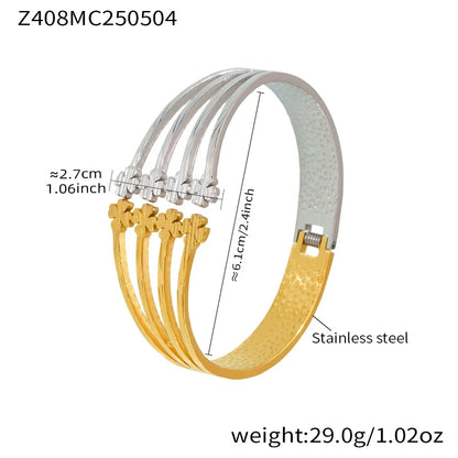 316L Stainless Steel 18K Gold Plated Geometric Openwork Bangle - Image 7