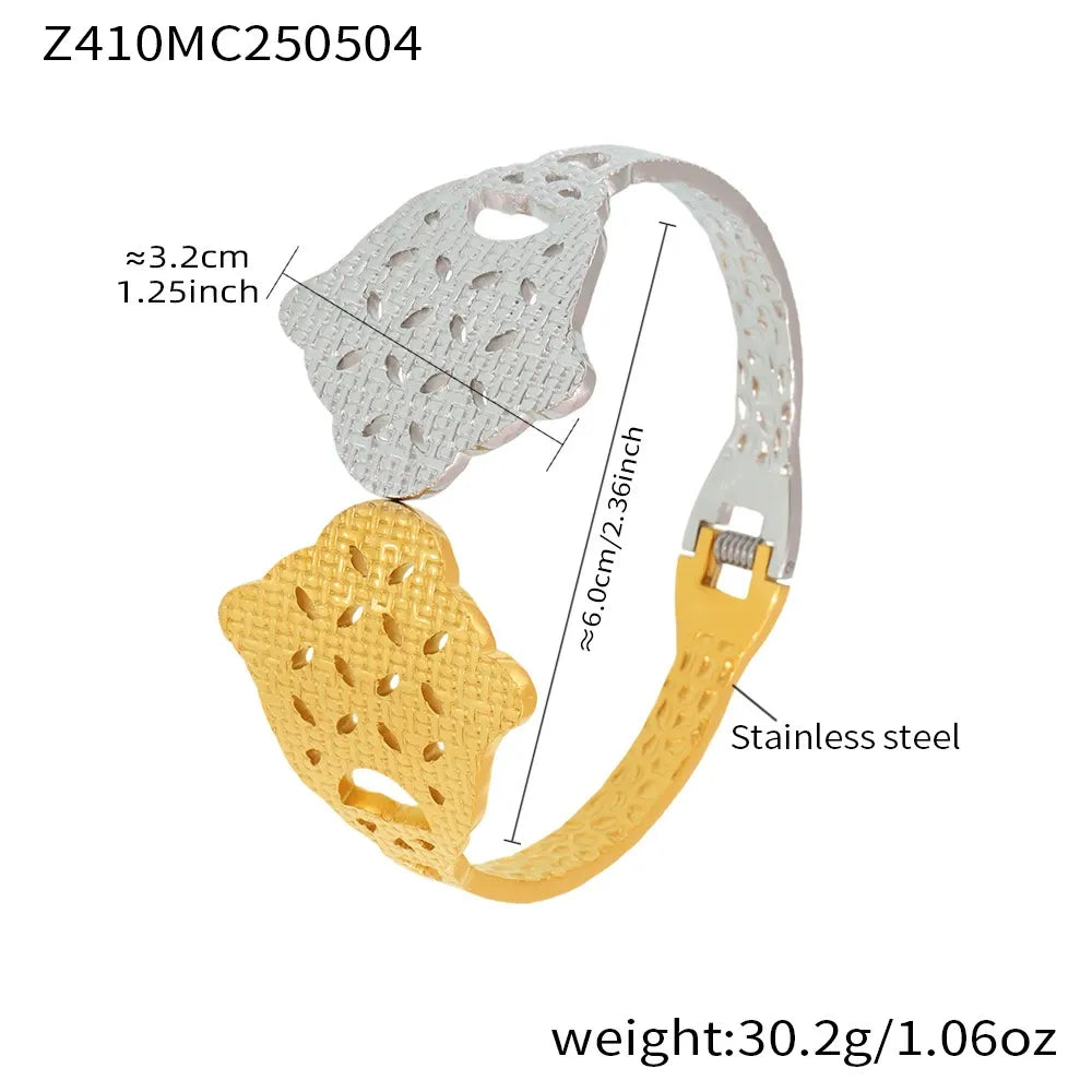 316L Stainless Steel 18K Gold Plated Geometric Openwork Bangle - Image 9
