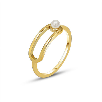 316L Stainless Steel 18K Gold Plated Geometric Paperclip Imitation Pearl Ring - Image 10