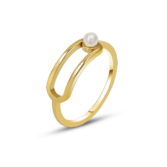 316L Stainless Steel 18K Gold Plated Geometric Paperclip Imitation Pearl Ring - Image 10