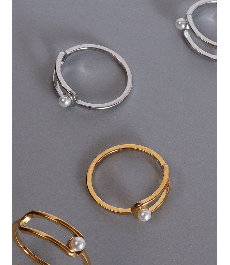 316L Stainless Steel 18K Gold Plated Geometric Paperclip Imitation Pearl Ring - Image 6