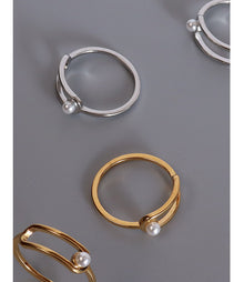 316L Stainless Steel 18K Gold Plated Geometric Paperclip Imitation Pearl Ring - Image 6
