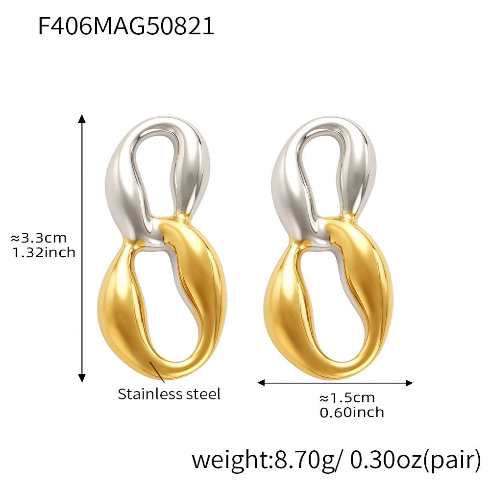 316L Stainless Steel 18K Gold Plated Geometric Two-Tone Figure Eight Earrings - Image 1